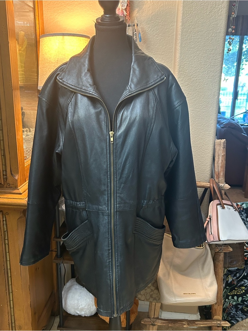 kathy ireland Black Leather Zip-Front Women's Jacket